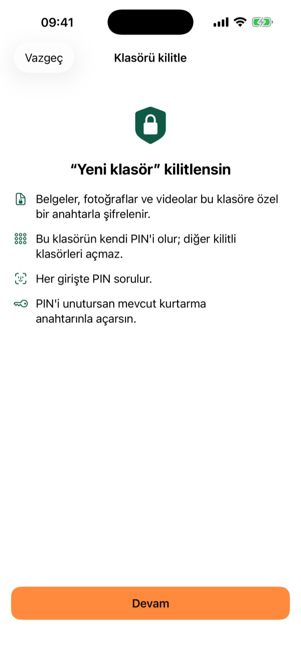 Klasör kilitleme ekranı