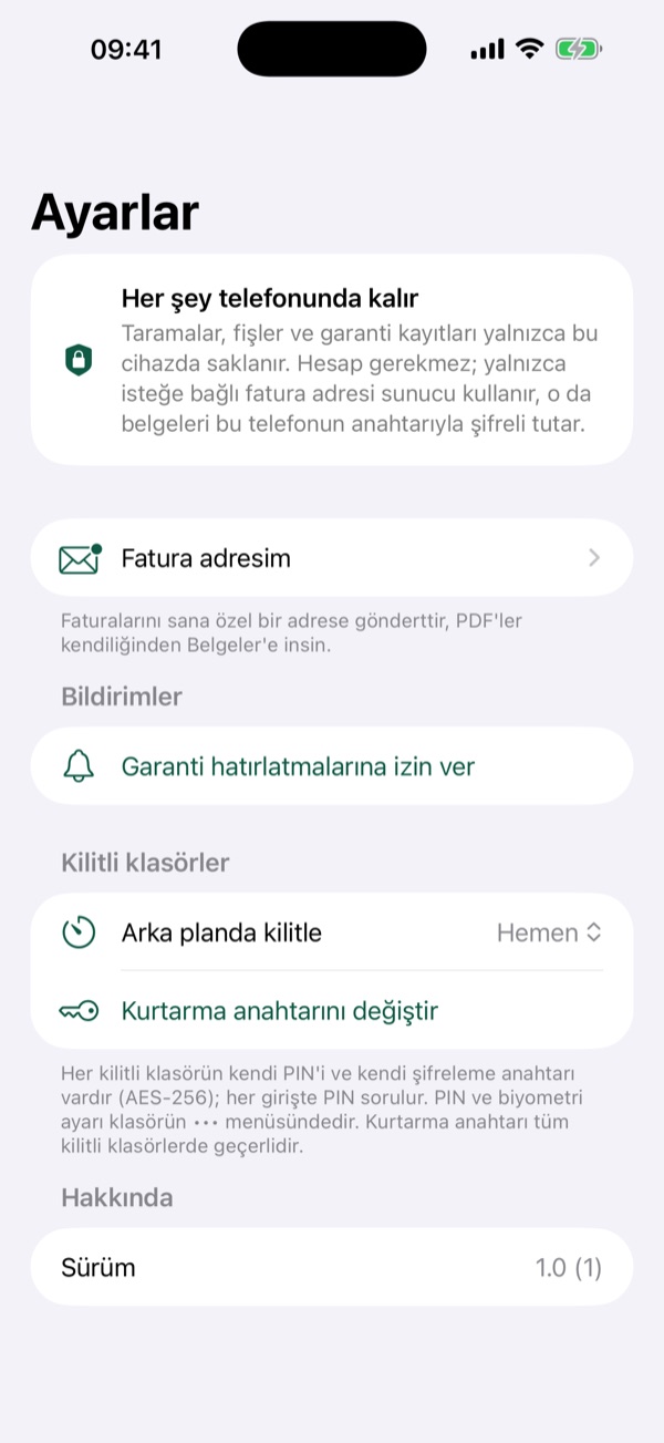 Ayarlar ekranı