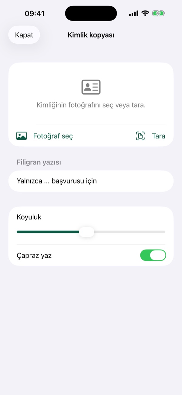 Kimlik kopyası ekranı