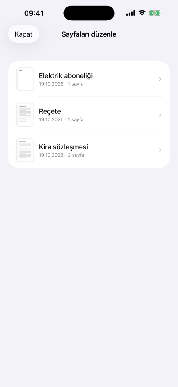 Sayfaları düzenle ekranı